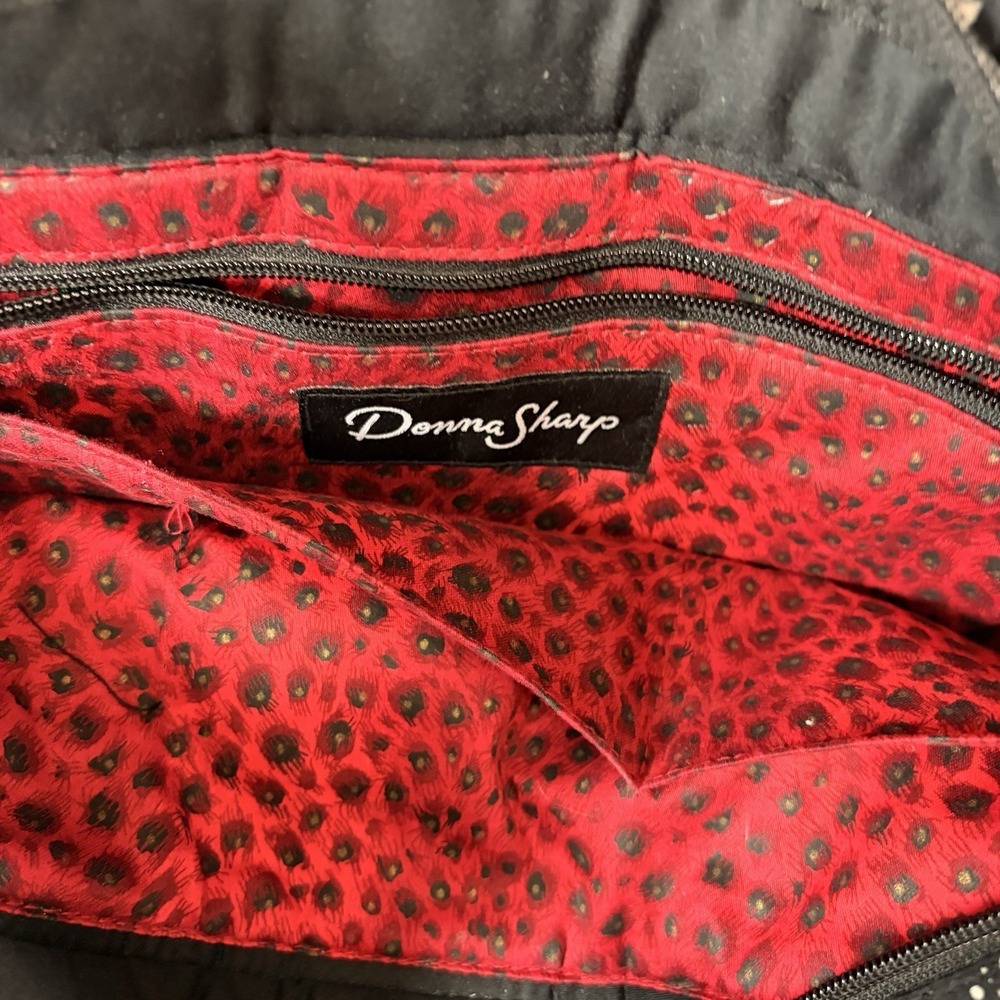 Donna Sharp Quilted Patchwork Handbag Black White Paisley Hot Pink Lining Retro - Picture 4 of 8